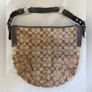 Coach Brown Signature Canvas Shoulder Bag with Braided Strap